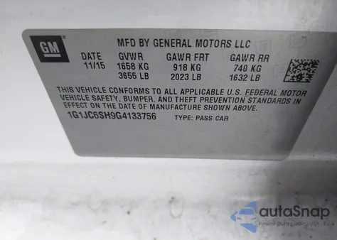 2016 Chevrolet Sonic Lt Auto from USA, damaged, VIN 1G1JC6SH9G4133756